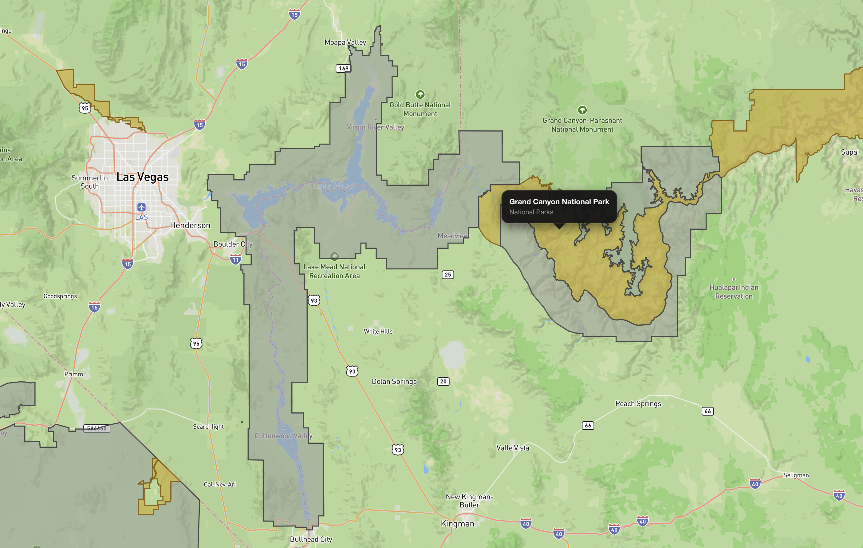 Map showing National Park boundaries layered over terrain